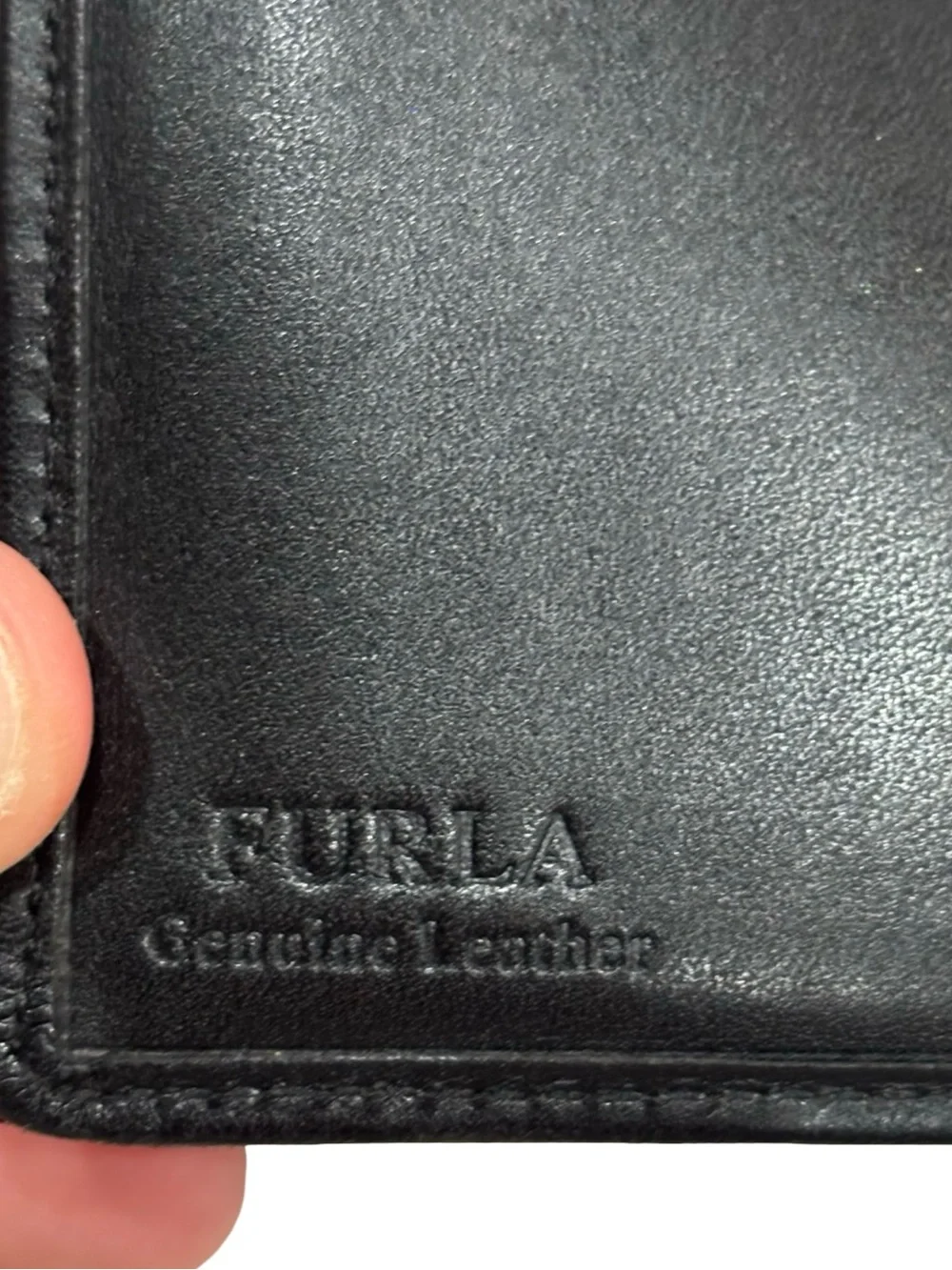 Vintage Furla Black Genuine Leather Bifold Wallet Silver Ring Hardware
